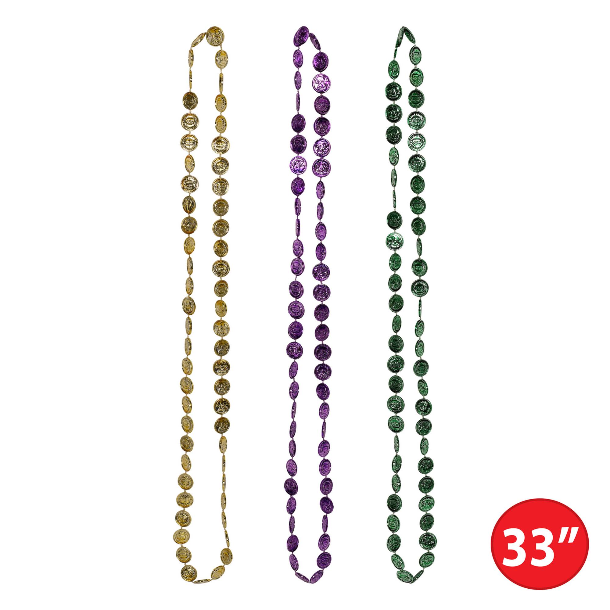 Beistle 33" Mardi Gras Coin Beads, 12ct.
